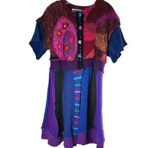 Vintage 80s Mariea Kim Dress Womens Size Large Purple Pink Sweater Art to Wear